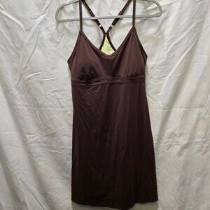 Athleta brown tennis swim beach dress large Y back removable padding support